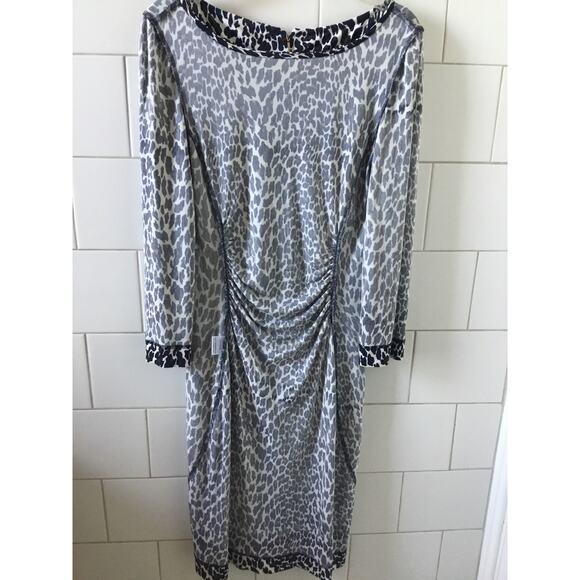 Tory Burch Dress Leopard Print Navy Ruched Waist Stretch Above Knee Size M - Picture 7 of 8